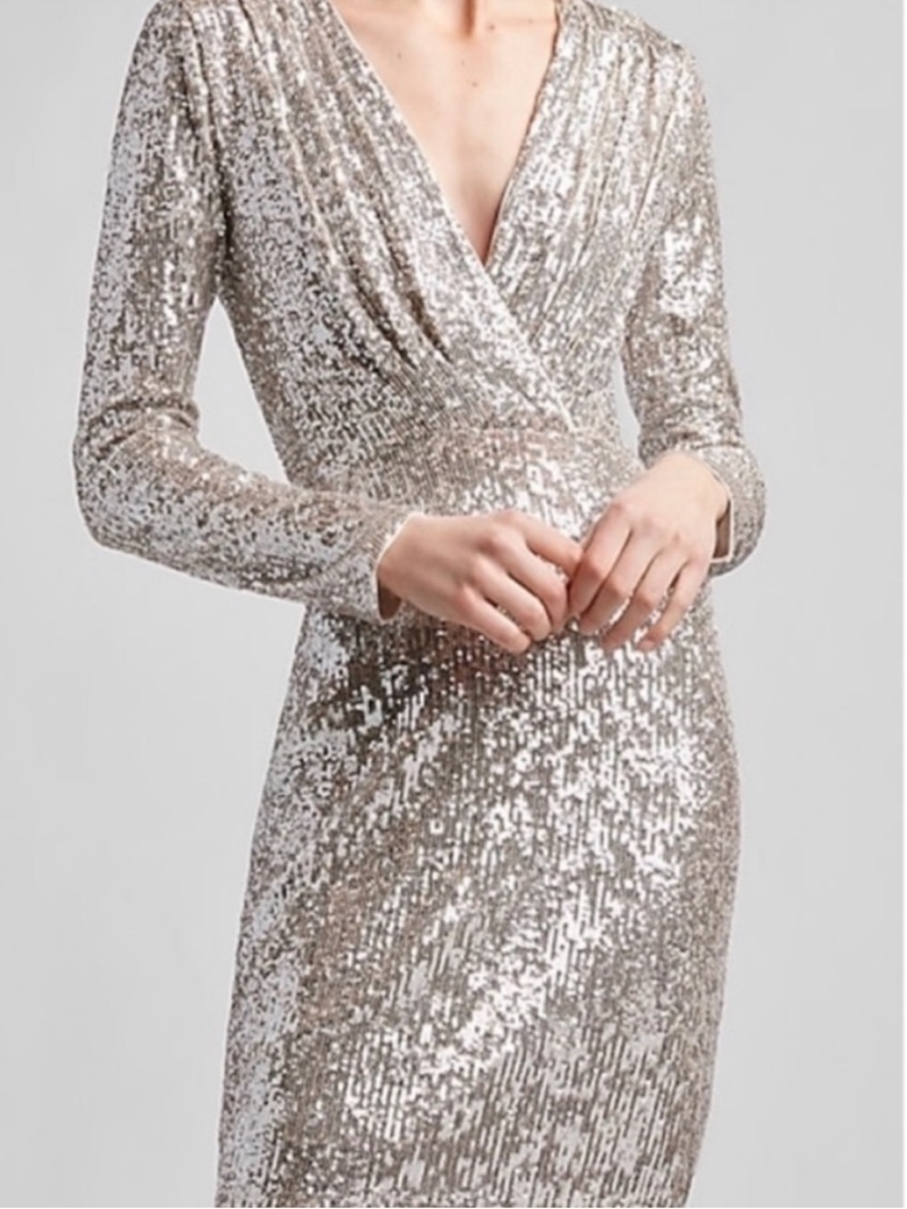 Express Silver Sequin Long Sleeve Dress